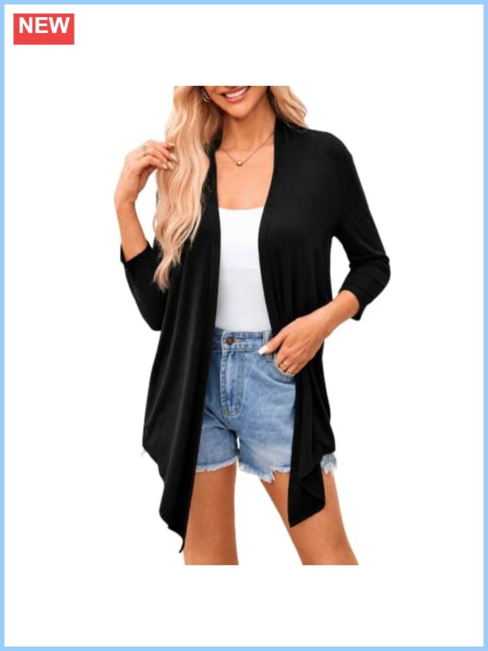 Womens Lightweight Rayon Spandex 3/4 Sleeve Open Front Cardigan Shrug